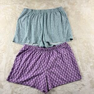 Sonoma Lot of 2 Sleepwear Pajama Shorts Womens L Blue Dot/ Purple Check